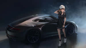 Anime Girl Smoking Near Car Wallpaper