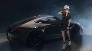Anime Girl Smoking Near Car Wallpaper