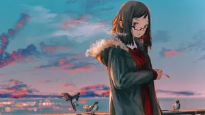 Anime Girl Smoking Sunset Wallpaper