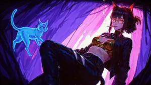 Anime Girl Smoking With Cat Wallpaper