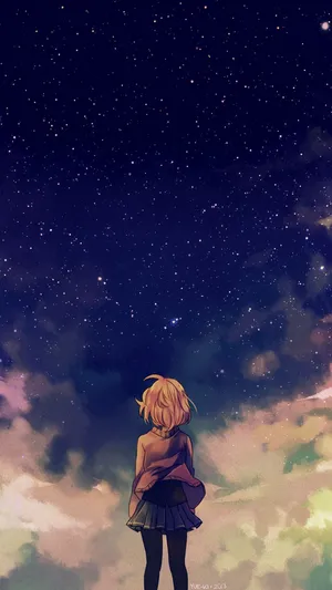 Anime Girl Stargazing Wallpaper