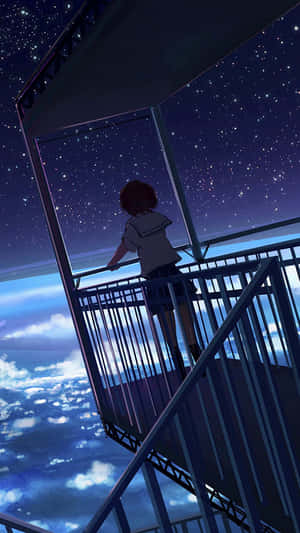 Anime Girl Stargazing Balcony Wallpaper