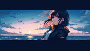 Anime Girl Sunset Scene Wallpaper