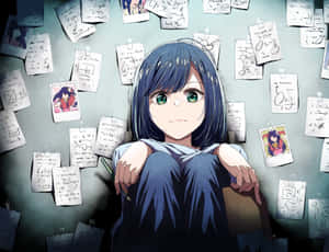 Anime Girl Surroundedby Notes Wallpaper