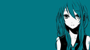 Anime Girl Teal Background Wallpaper