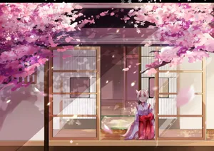 Anime Girl Under Cherry Blossoms Wallpaper