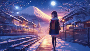 Anime Girl Under Moonlight Wallpaper