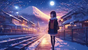 Anime Girl Under Moonlight Wallpaper