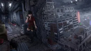 Anime Girl Urban Gunfight Wallpaper
