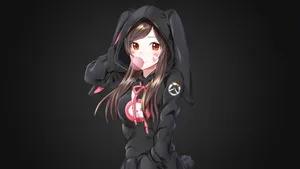 Anime Girl Wearing Bunny Hoodie Wallpaper
