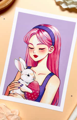 Anime Girl With Easter Bunny Wallpaper