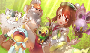 Anime Girl With Noibat And Other Characters Wallpaper