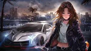Anime Girl With Sports Car Wallpaper