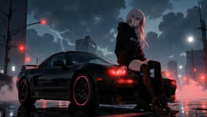 Anime Girl With Sports Car Wallpaper
