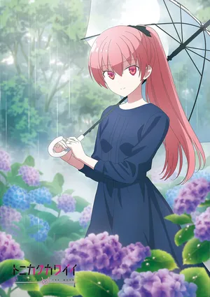 Anime Girl With Umbrella Rainy Garden Wallpaper