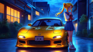 Anime Girl With Yellow Sports Car Wallpaper