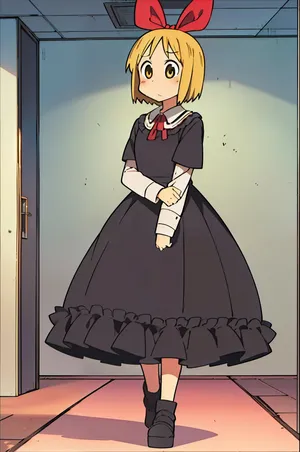 Anime Girlin Black Dressand Red Bow Wallpaper