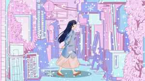Anime Girlin Futuristic Cityscape Wallpaper