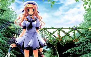 Anime Girlin Garden Serenity Wallpaper