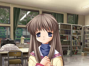 Anime Girlin Library Scene Wallpaper