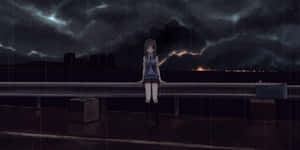 Anime Girlin Thunderstorm Wallpaper