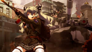 Anime Girls Gun Battle Action Wallpaper
