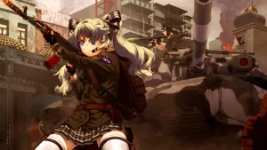 Anime Girls Gun Battle Action Wallpaper