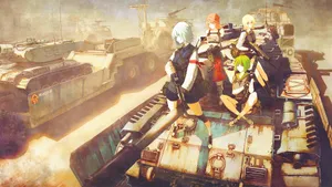 Anime Girls Tank Battle Wallpaper