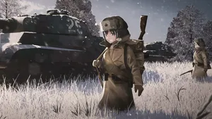 Anime Girls Winter Gun Battle Wallpaper