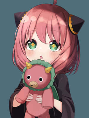 Anime Girlwith Cat Earsand Plushie Wallpaper