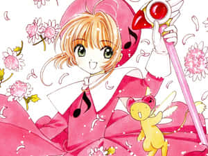 Anime Girlwith Magical Wandand Cute Creature Wallpaper