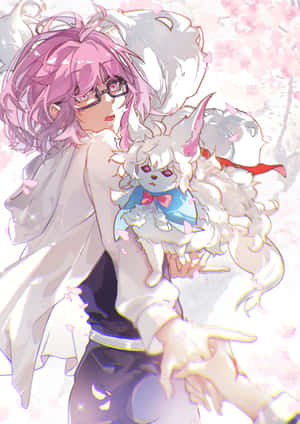 Anime Girlwith Pink Hairand Fluffy Companion Wallpaper