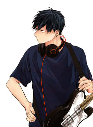 Anime Guitaristwith Headphones Wallpaper