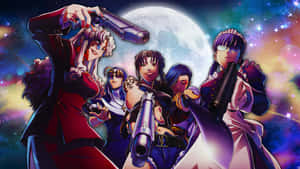 Anime Gun Wielding Women Under Moonlight Wallpaper