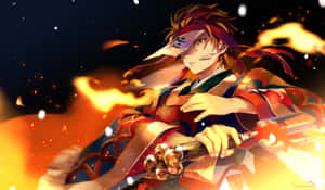 Anime Holding Sword With Fire Wallpaper