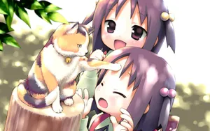 Anime Kids With Cat Wallpaper
