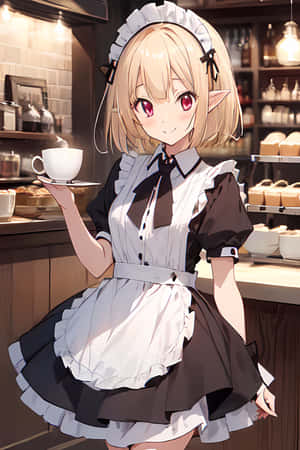 Anime Maid Serving Coffee Wallpaper