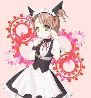 Anime Maidwith Cat Earsand Gears Background Wallpaper