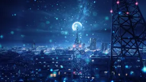 Anime Moonlit Cityscape Wallpaper