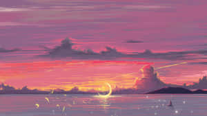 Anime Moonlit Ocean Scene Wallpaper