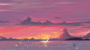 Anime Moonlit Ocean Scene Wallpaper