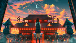 Anime Moonlit Shrine Scene Wallpaper