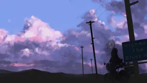 Anime Motorcycle Sunset Ride Wallpaper