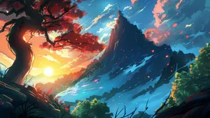 Anime Mountain Sunset Wallpaper