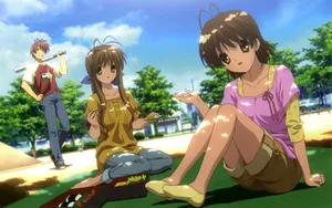 Anime Picnic Scene With Characters Wallpaper