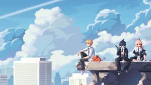 Anime Pixel Art Cityscape Wallpaper