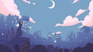Anime Pixel Art Cityscape Wallpaper