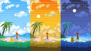 Anime Pixel Art Day To Night Wallpaper