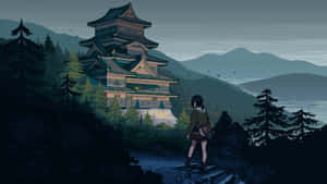 Anime Pixel Art Japanese Castle Wallpaper