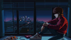 Anime Pixel Art Night Cityscape Wallpaper